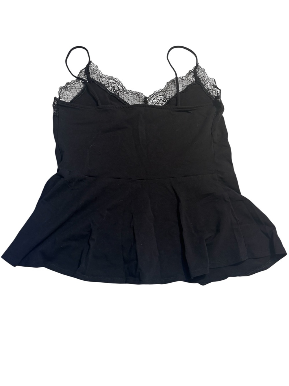 SALE! Express Camisole M Black Lace-Trim Peplum V-Neck Spaghett Strap Y2K Cotton - Picture 16 of 16